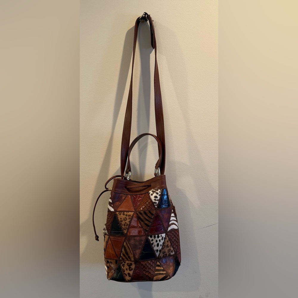 Vtg Nordstrom Made In Italy Genuine Leather Patchwork Animal Print Boho Handbag